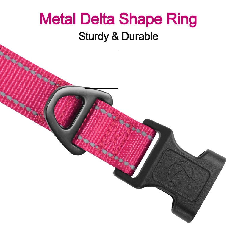 Joytale Reflective Dog Collar,Soft Neoprene Padded Breathable Nylon Pet Collar Adjustable for Medium Dogs,Hotpink,M - Image 3